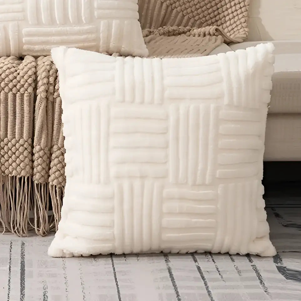 Cream Woven Geometric Cushion