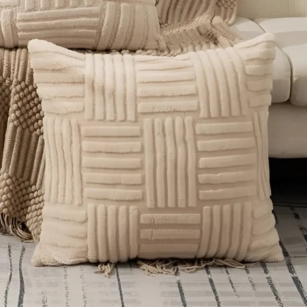 Cream Woven Geometric Cushion
