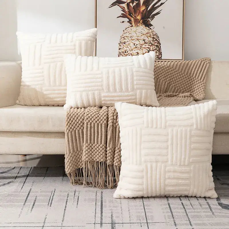 Cream Woven Geometric Cushion