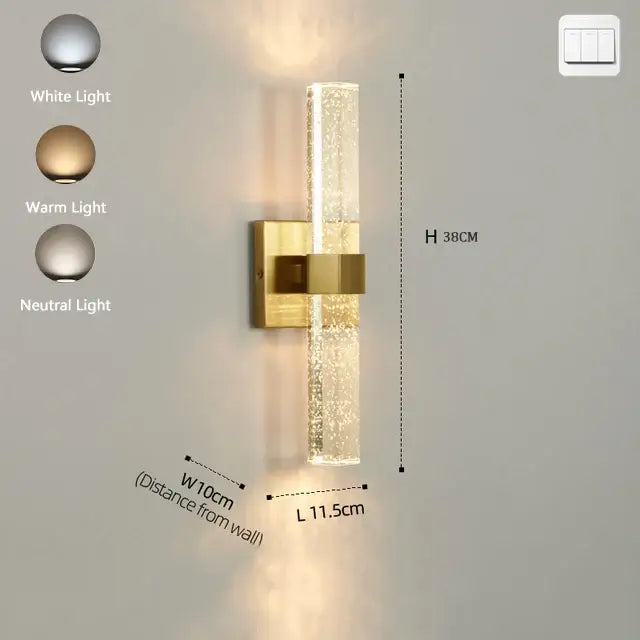 Gold Glass Wall Sconce with 3 Color Temperatures