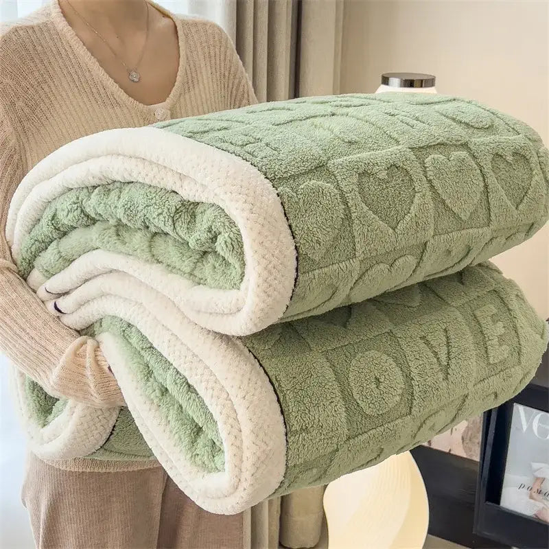 Green Cream Lamb Wool Blanket