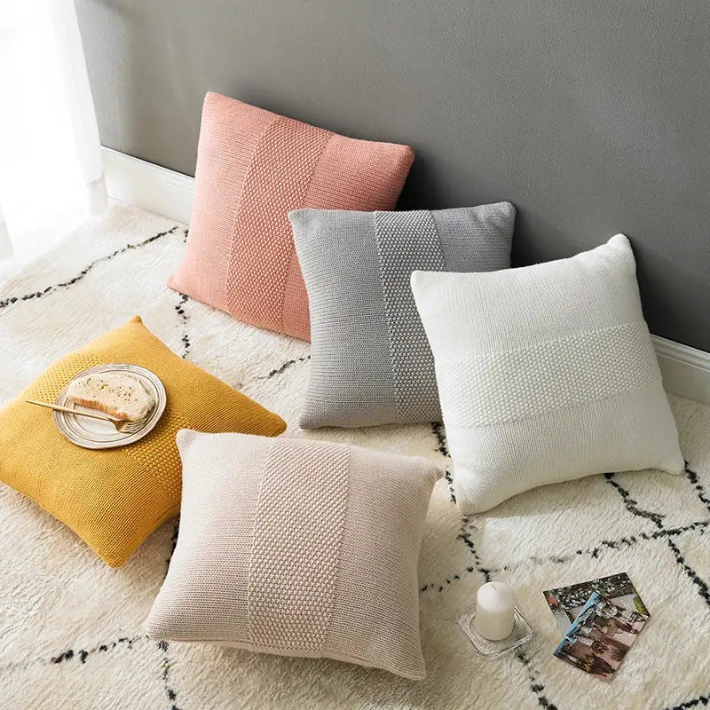 Gray Knit Cushion Cover