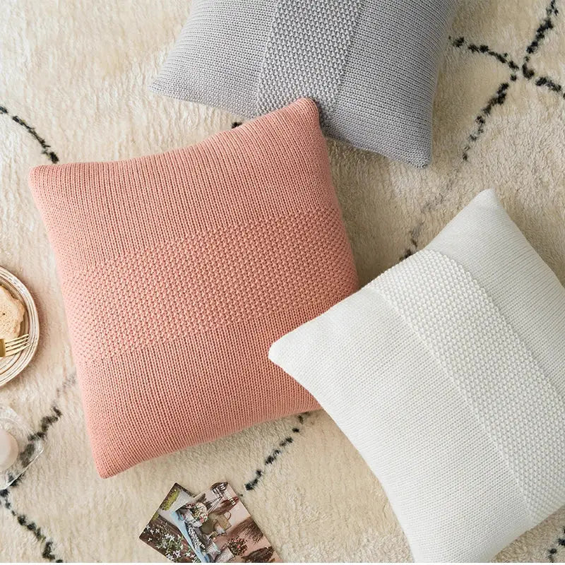 Gray Knit Cushion Cover