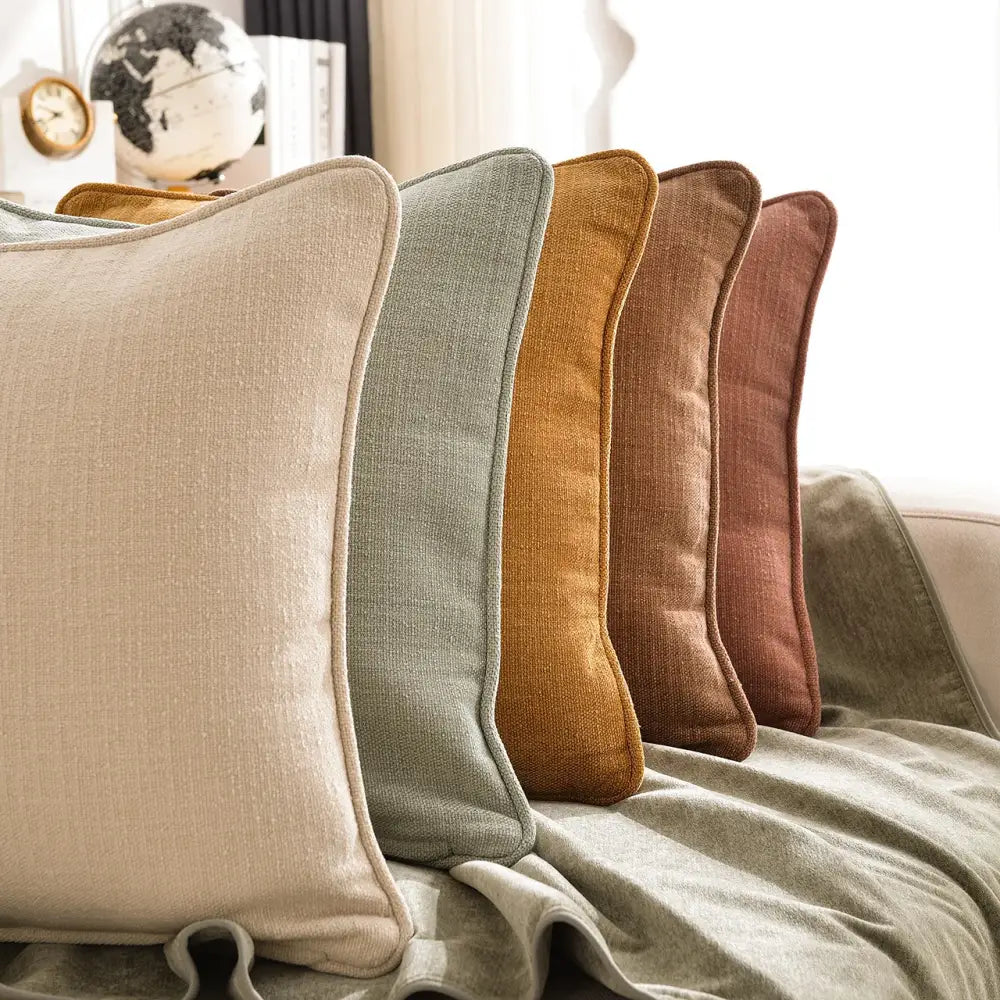 Peach Grey Linen Pillow Cover
