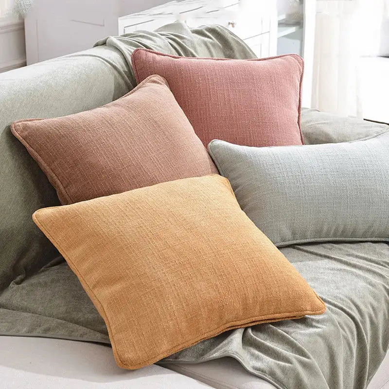 Peach Grey Linen Pillow Cover