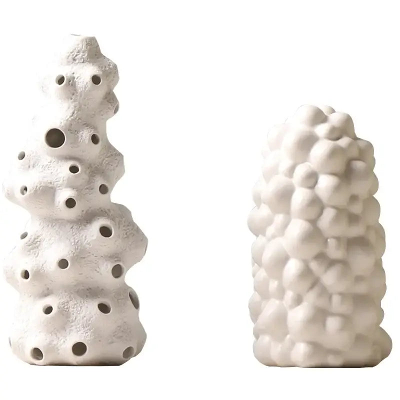 White Ceramic Vase Set with Artificial Flowers