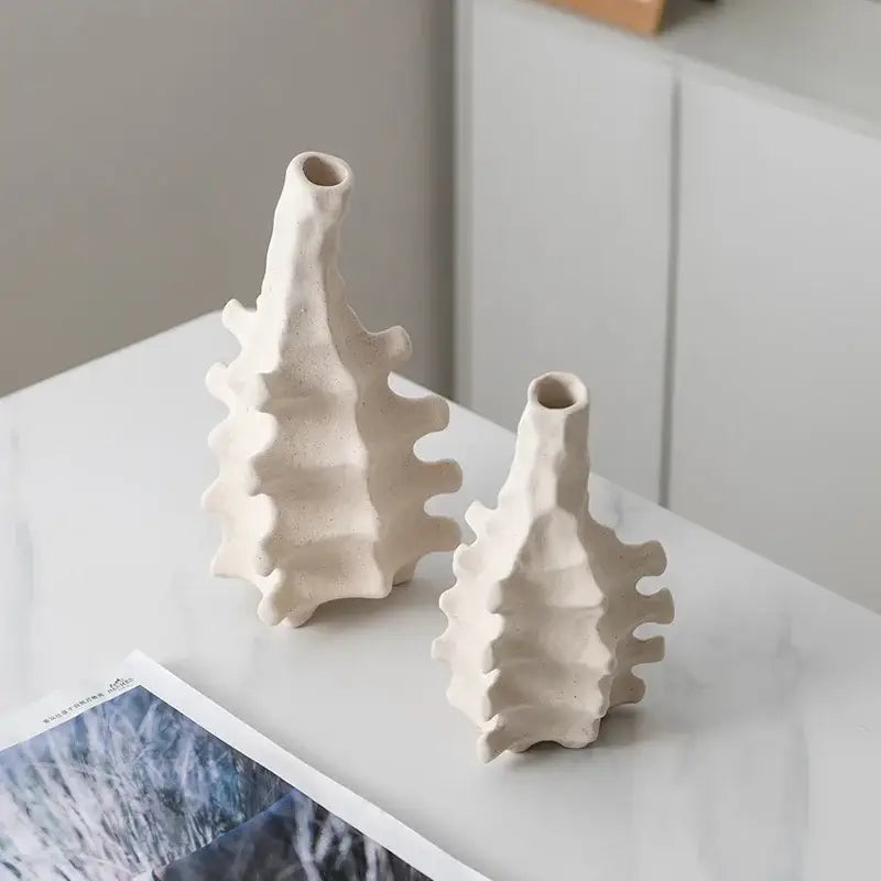 White Geometric Textured Ceramic Vase Large