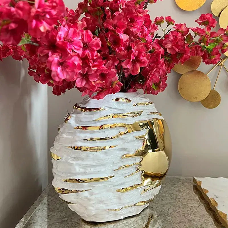 White Gold Ceramic Vase