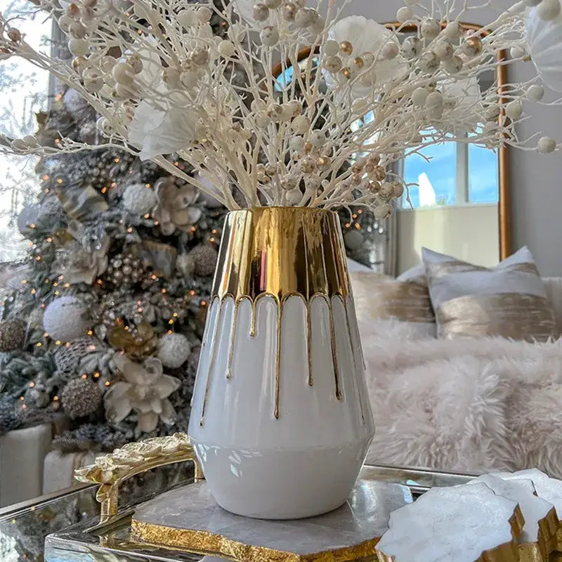 White Gold Ceramic Vase