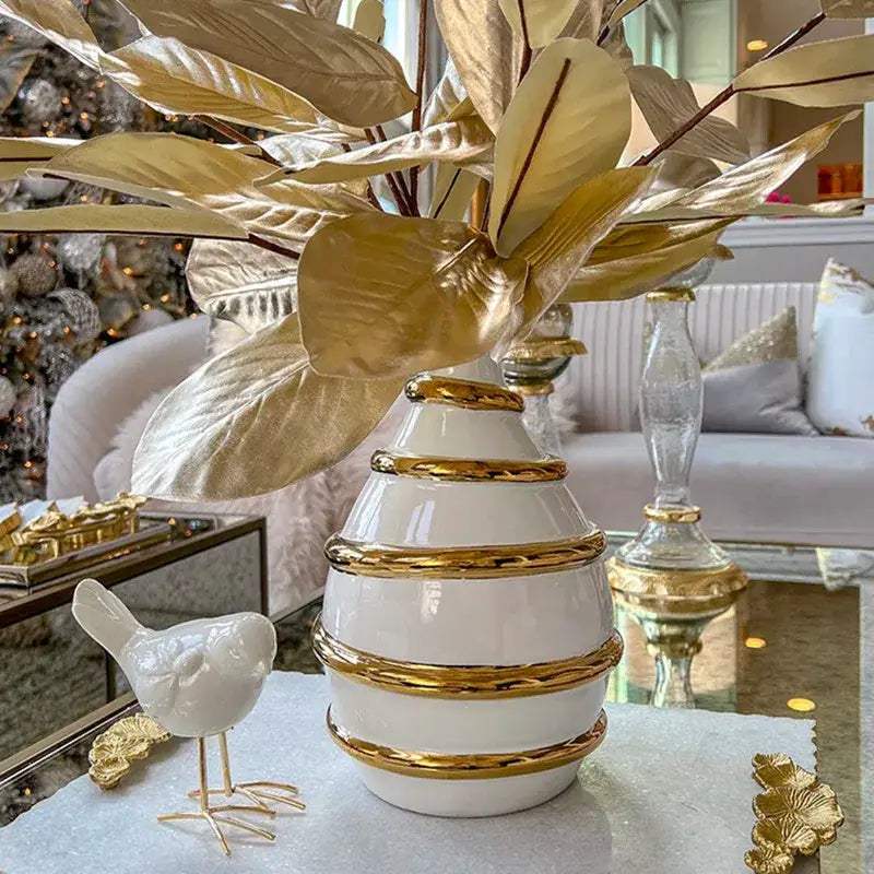 White Gold Ceramic Vase
