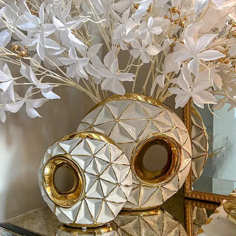 White Gold Ceramic Vase