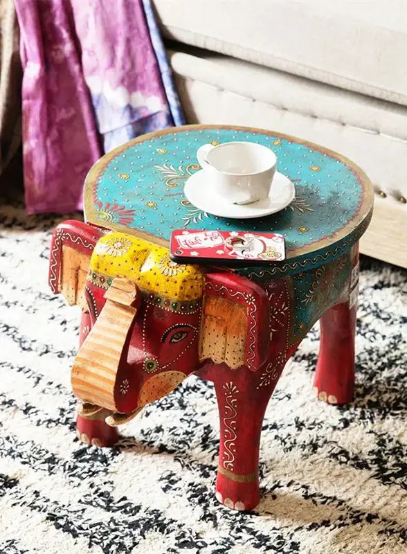 Turquoise Elephant Stool Decor
