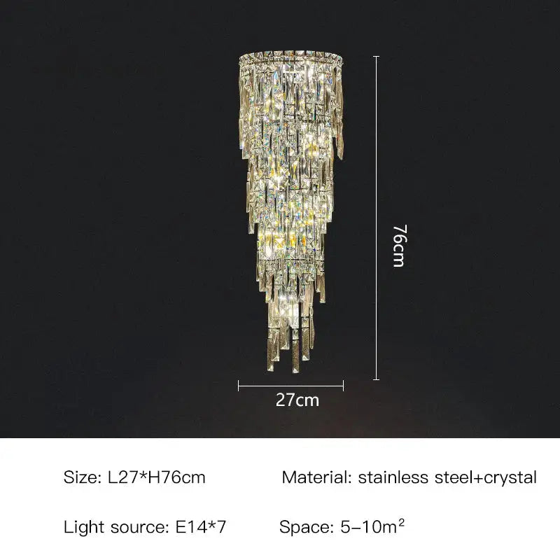 Crystal Tiered Wall Sconce Cascading L27xH76cm