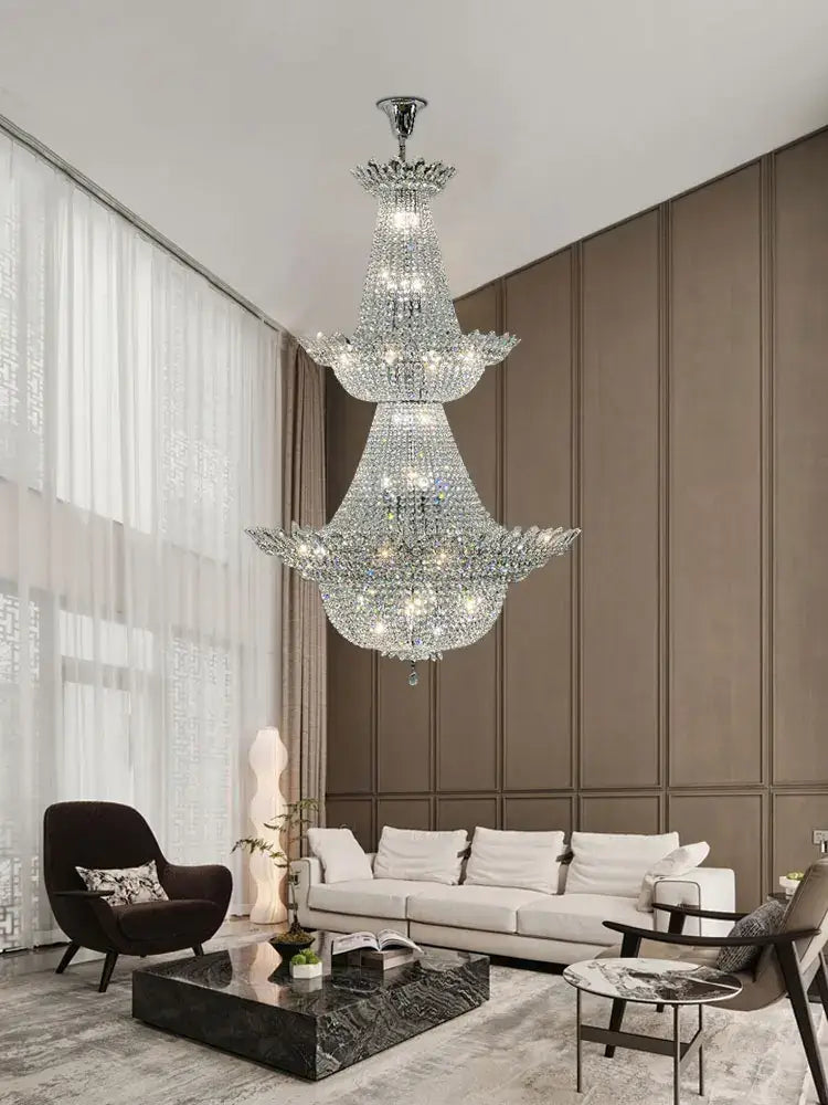 Crystal Chrome Tiered LED Chandelier