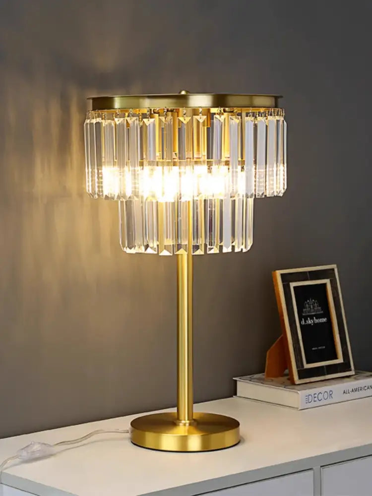 Gold Gray Crystal Table Lamp