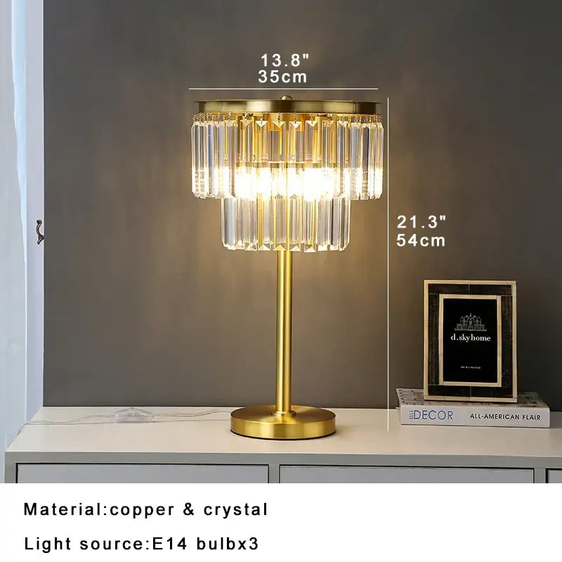 Gold Gray Crystal Table Lamp