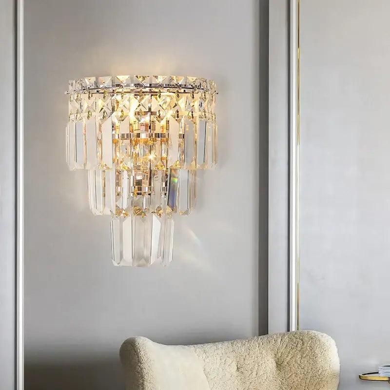 Gold Crystal Wall Sconce with Faceted Crystals