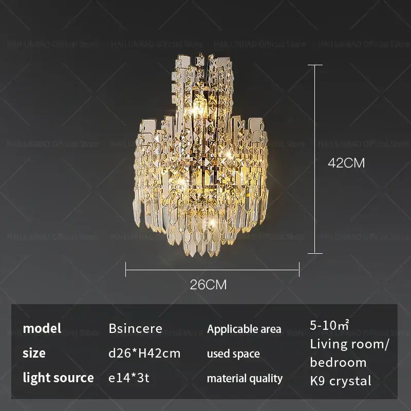 Gold Crystal Wall Sconce with Faceted Crystals
