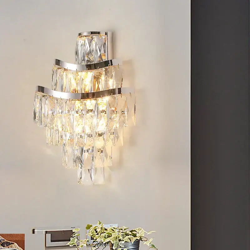 Gold Crystal Wall Sconce with Faceted Crystals