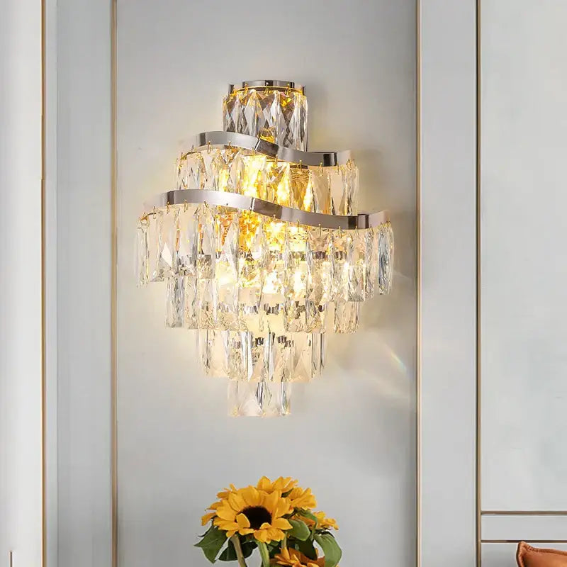 Gold Crystal Wall Sconce with Faceted Crystals
