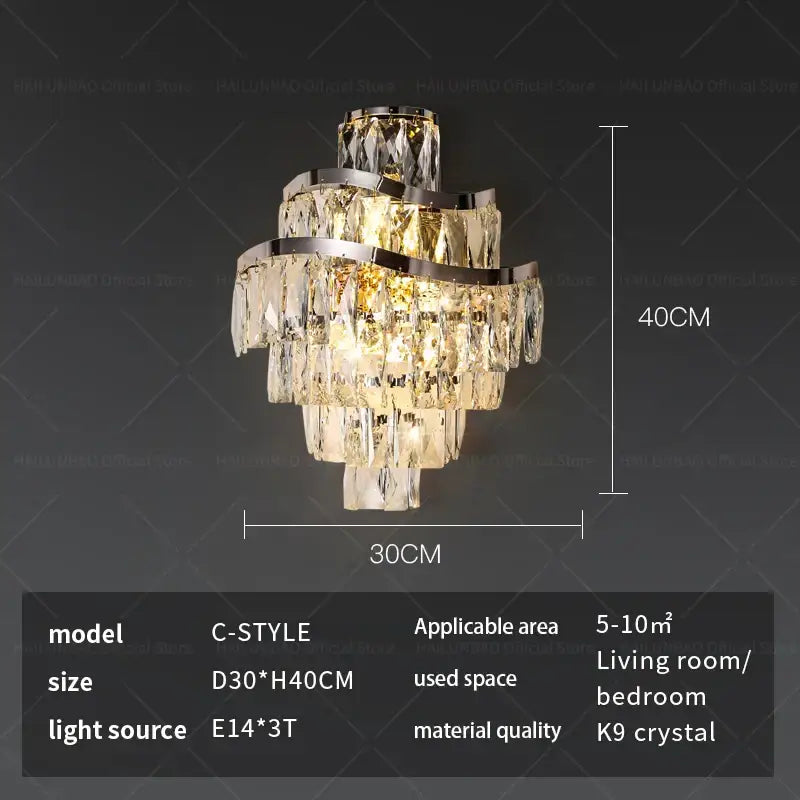 Gold Crystal Wall Sconce with Faceted Crystals