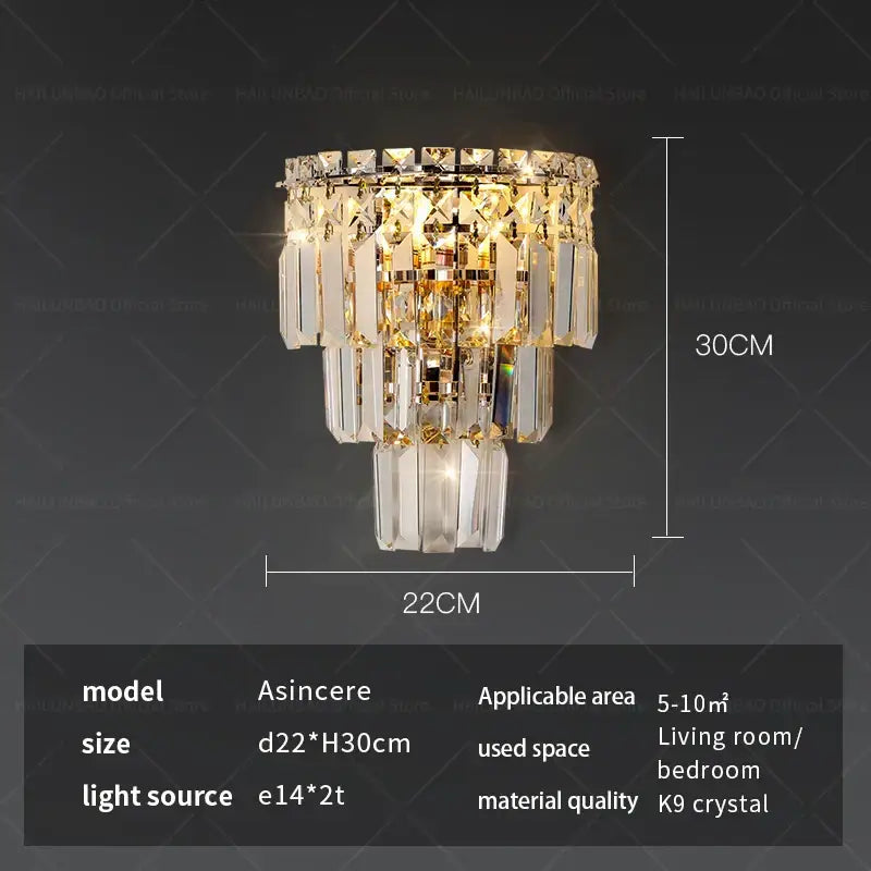 Gold Crystal Wall Sconce with Faceted Crystals