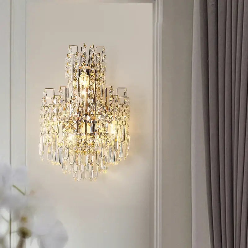 Gold Crystal Wall Sconce with Faceted Crystals