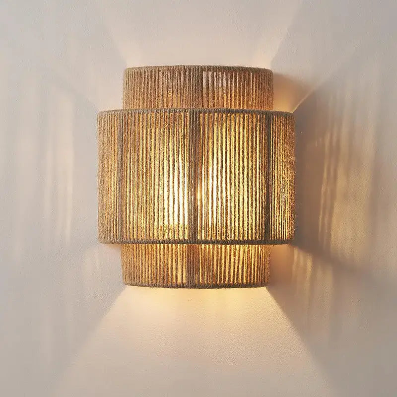 Rattan Tiered Wall Lamp