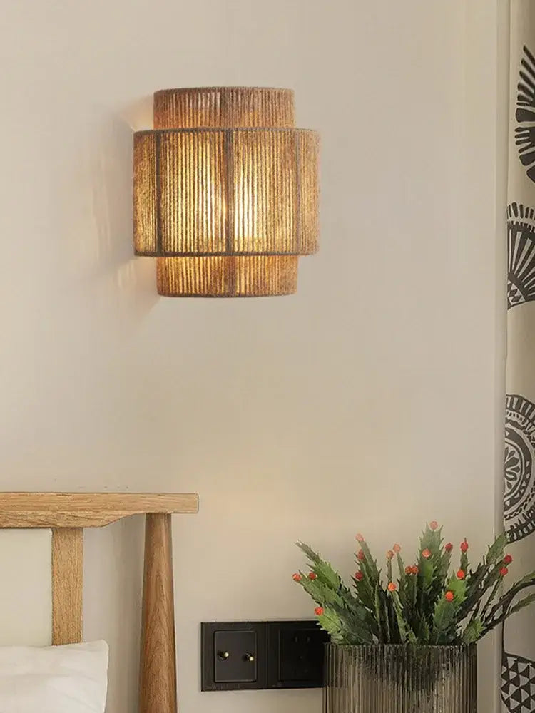 Rattan Tiered Wall Lamp