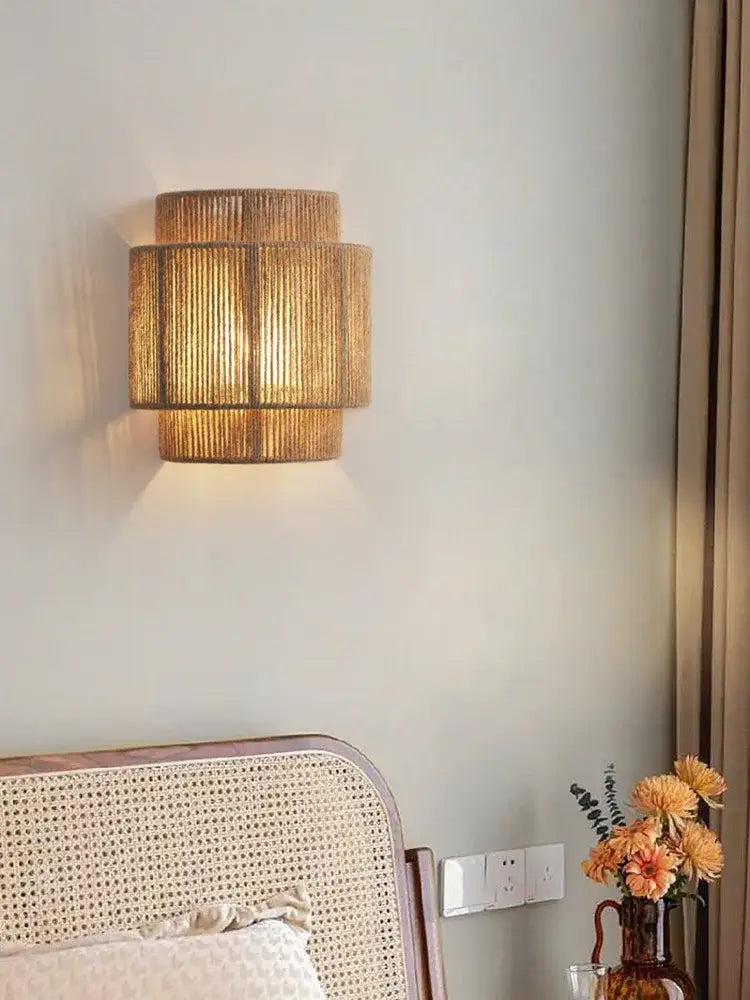 Rattan Tiered Wall Lamp
