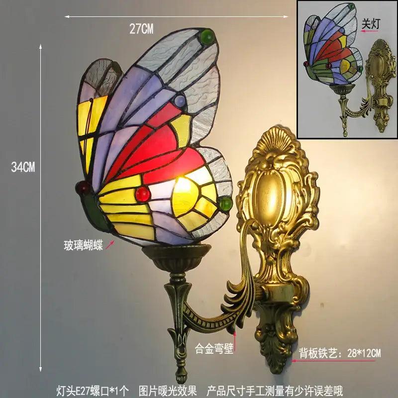 Butterfly Glass Wall Sconce Tiffany Style Brass