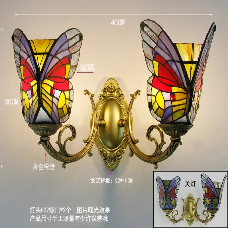 Butterfly Glass Wall Sconce Tiffany Style Brass