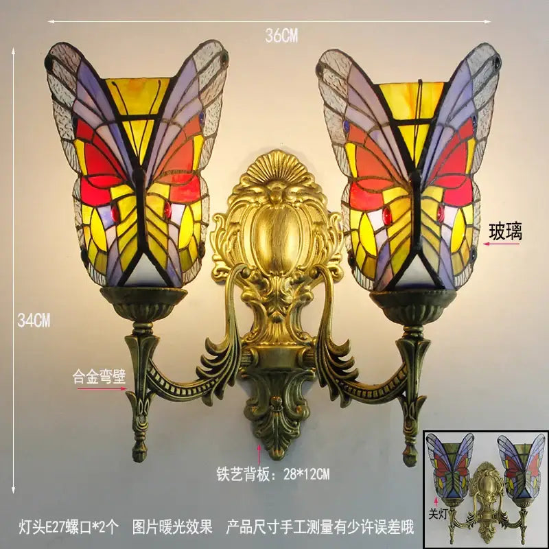 Butterfly Glass Wall Sconce Tiffany Style Brass