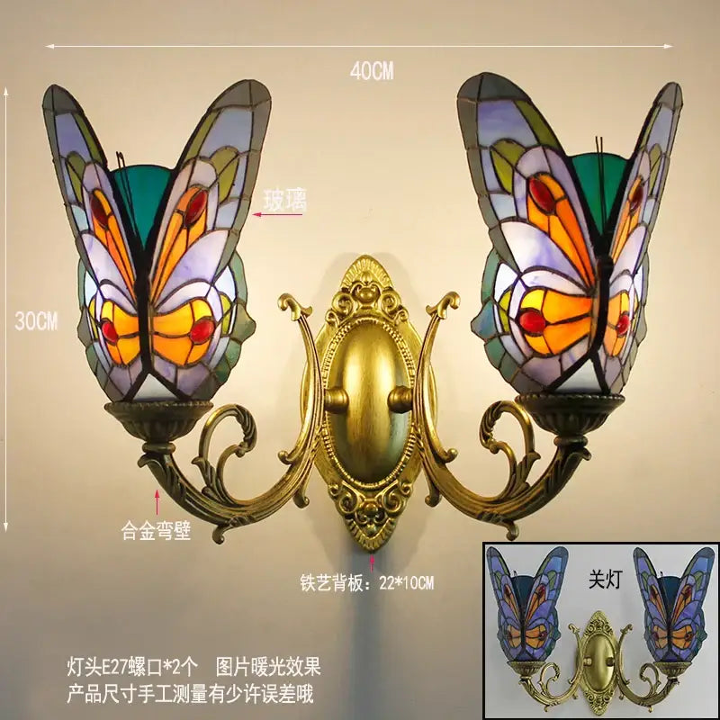 Butterfly Glass Wall Sconce Tiffany Style Brass