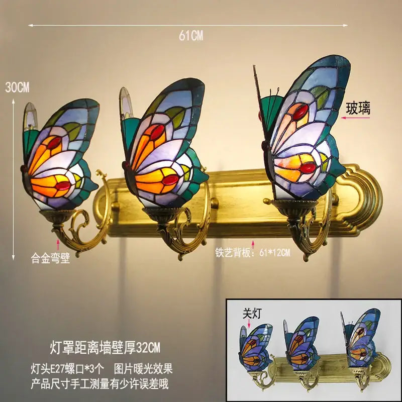 Butterfly Glass Wall Sconce Tiffany Style Brass