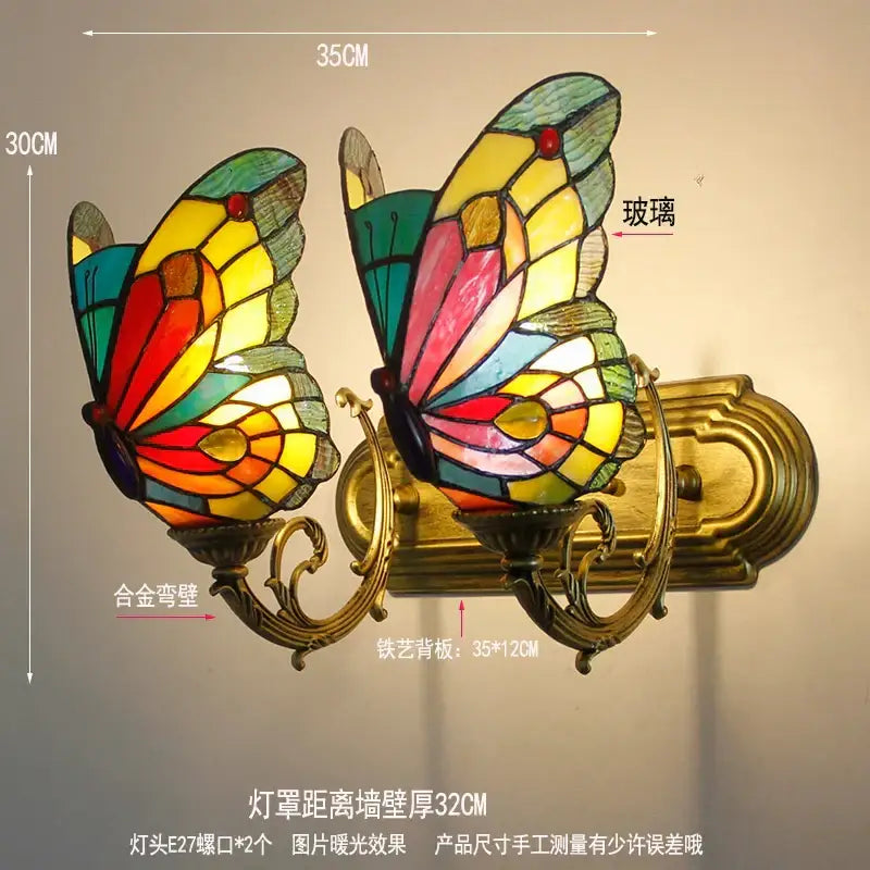 Butterfly Glass Wall Sconce Tiffany Style Brass