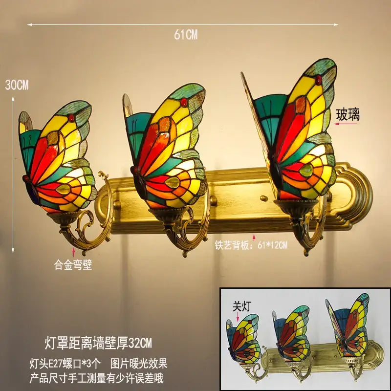 Butterfly Glass Wall Sconce Tiffany Style Brass