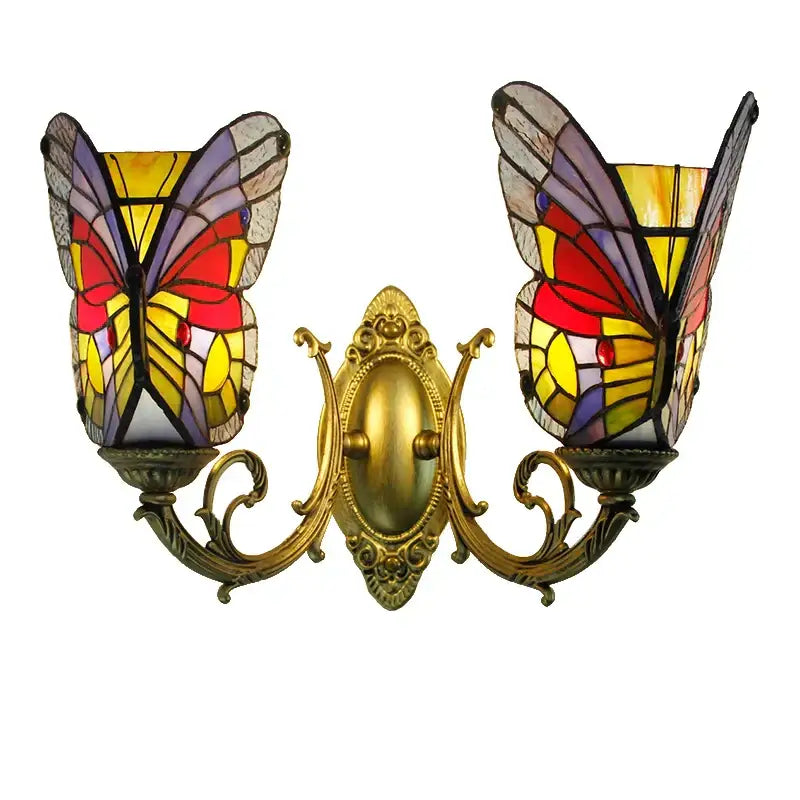 Butterfly Glass Wall Sconce Tiffany Style Brass