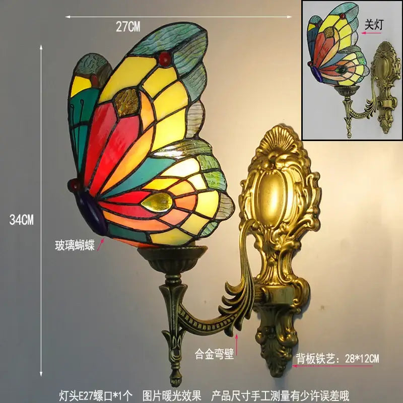 Butterfly Glass Wall Sconce Tiffany Style Brass