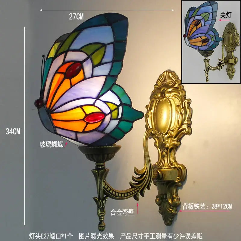 Butterfly Glass Wall Sconce Tiffany Style Brass
