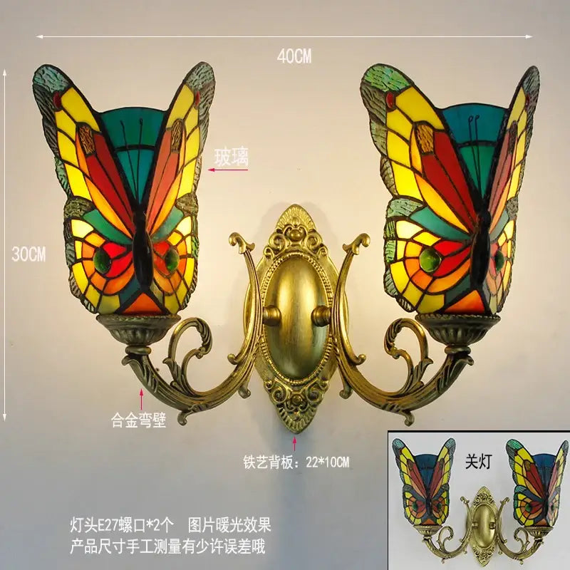 Butterfly Glass Wall Sconce Tiffany Style Brass