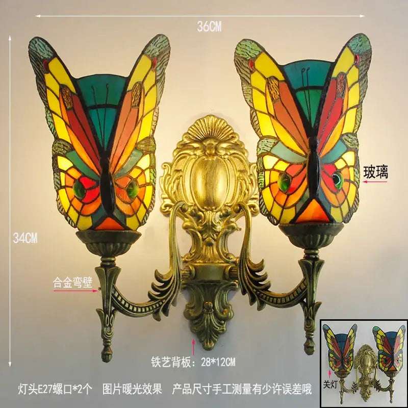 Butterfly Glass Wall Sconce Tiffany Style Brass