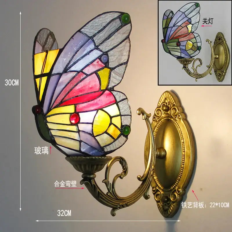Butterfly Glass Wall Sconce Tiffany Style Brass