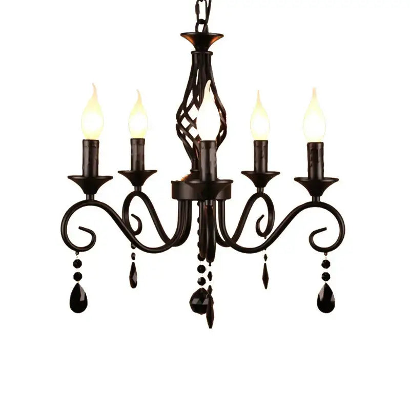 Black Crystal 6-Head Iron Construction Pendant Chandelier