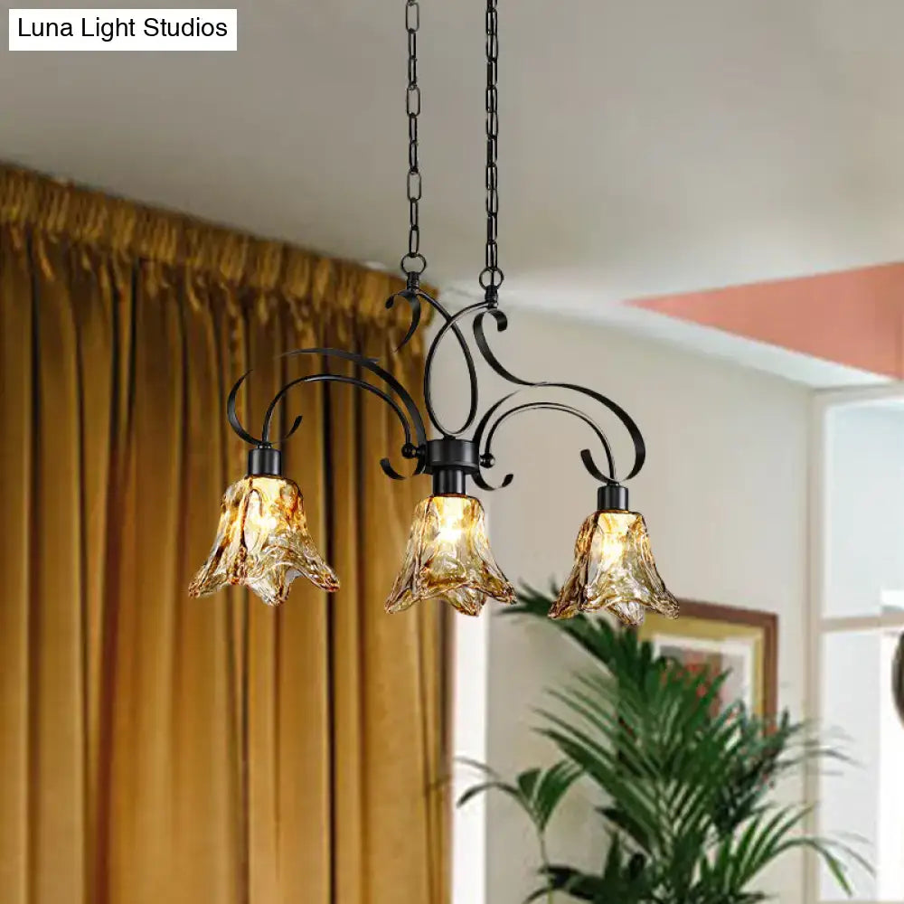 Black Amber Glass Island Lamp
