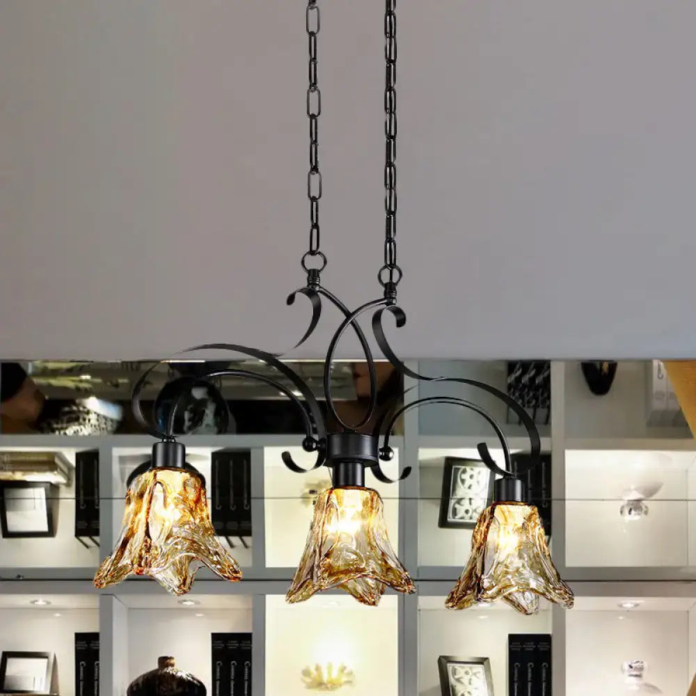 Black Amber Glass Island Lamp