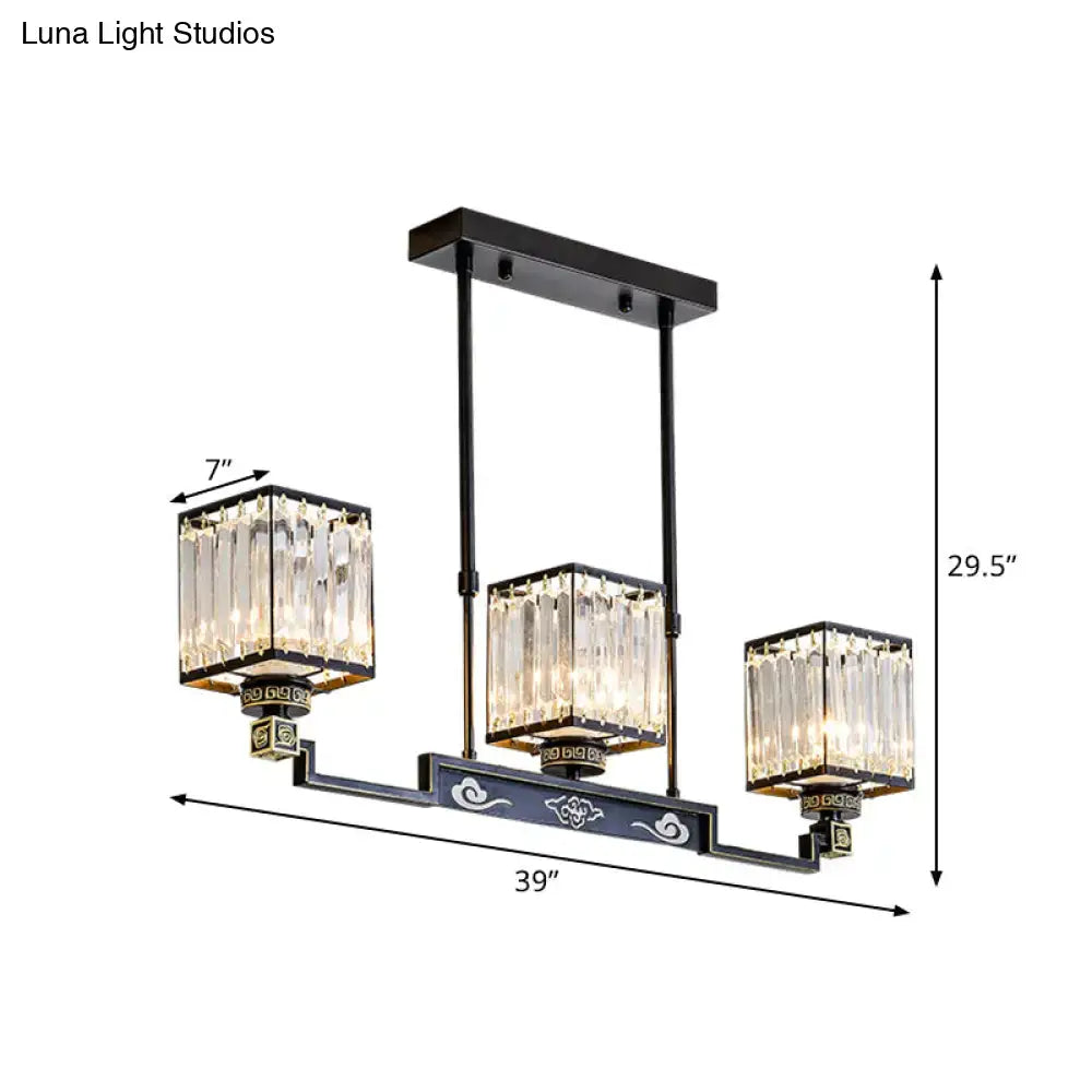 Black Crystal Traditional Metal Island Chandelier