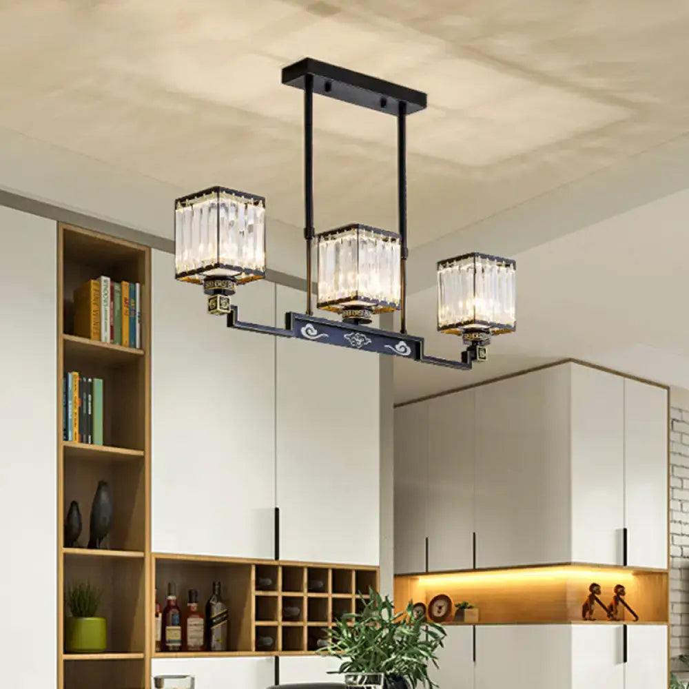 Black Crystal Traditional Metal Island Chandelier