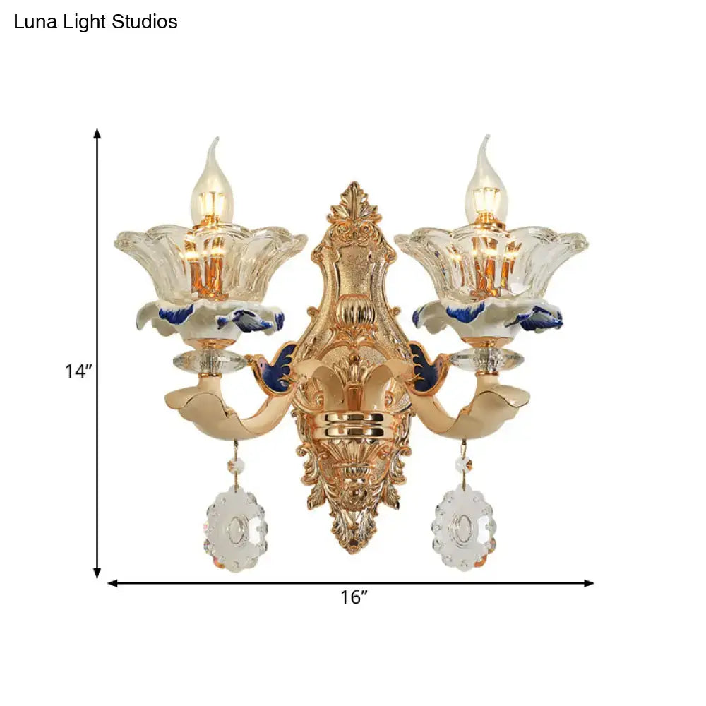 Brass Crystal Flower Wall Sconce