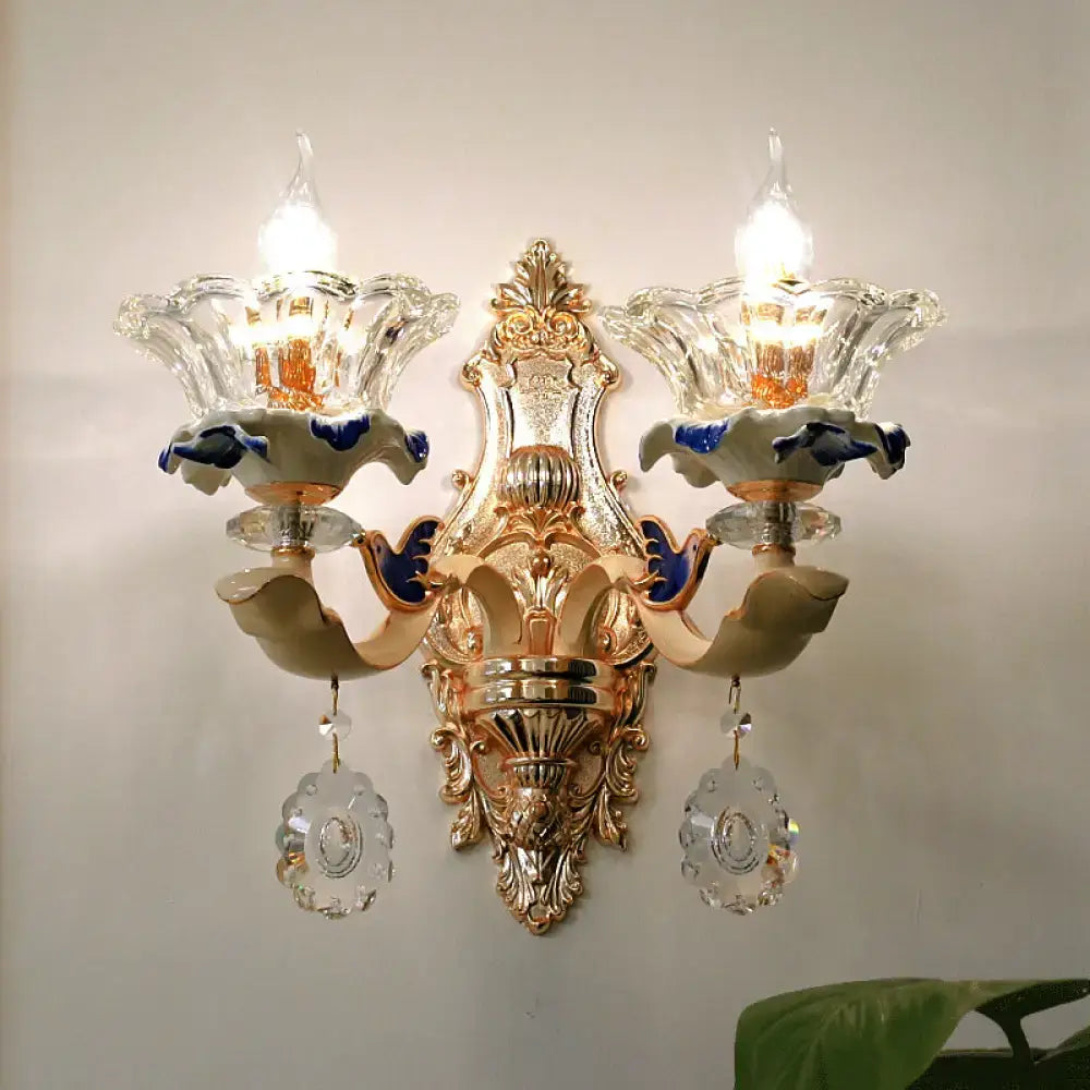 Brass Crystal Flower Wall Sconce